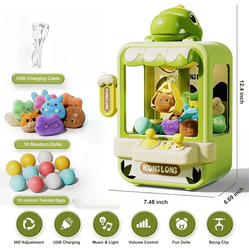 Kids Dinosaur Claw Machine Toy Electronic Arcade Catch Doll Music Mini Game Gift — image 5