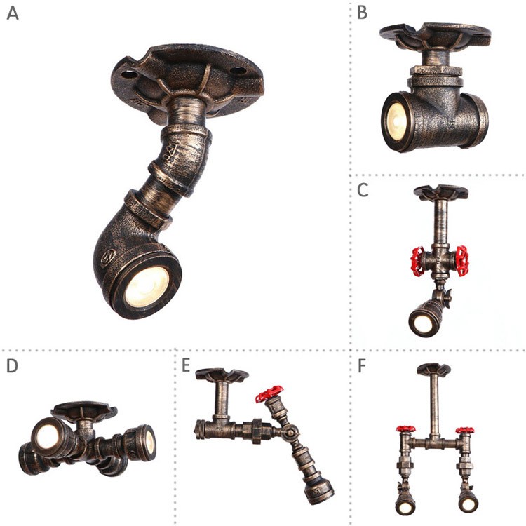 Bedroom Living Room Cafe Decoration Iron Art Water Pipe Ceiling Spot Light