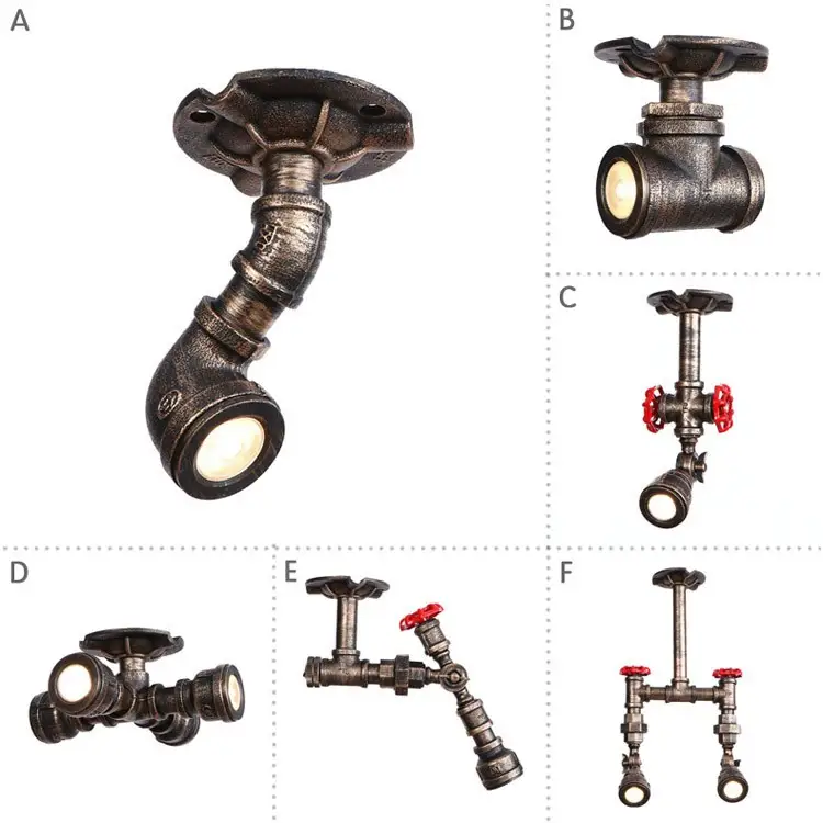 Bedroom Living Room Cafe Decoration Iron Art Water Pipe Ceiling Spot Light