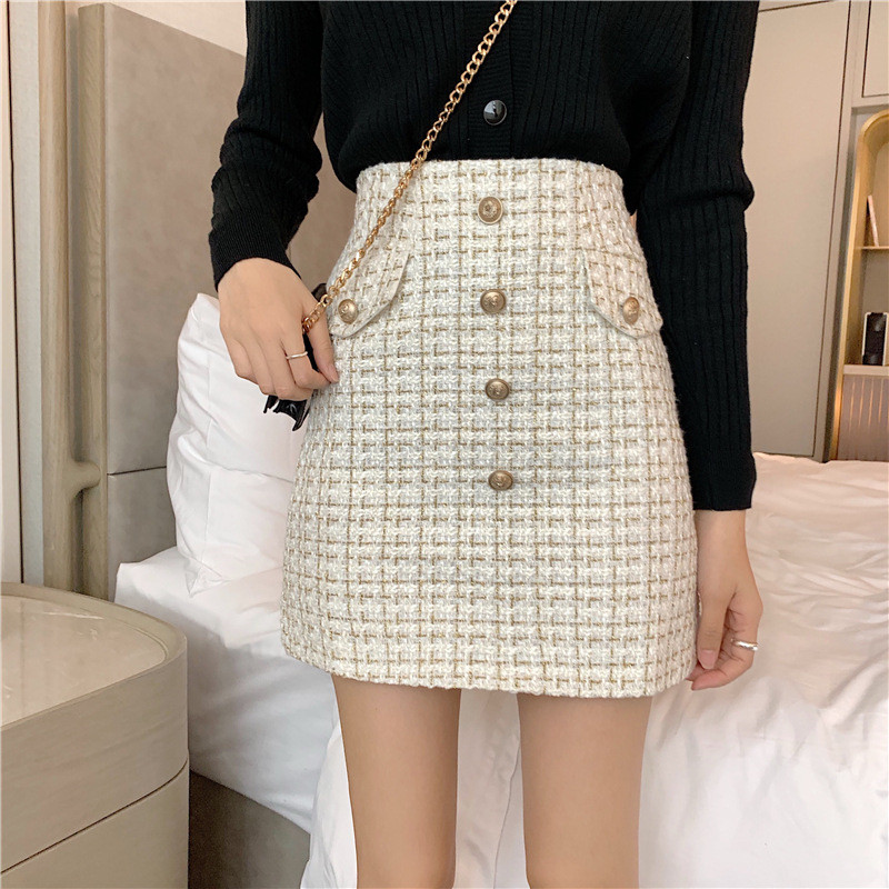 Women's Plaid A-Line High Waist Tweed Skirt