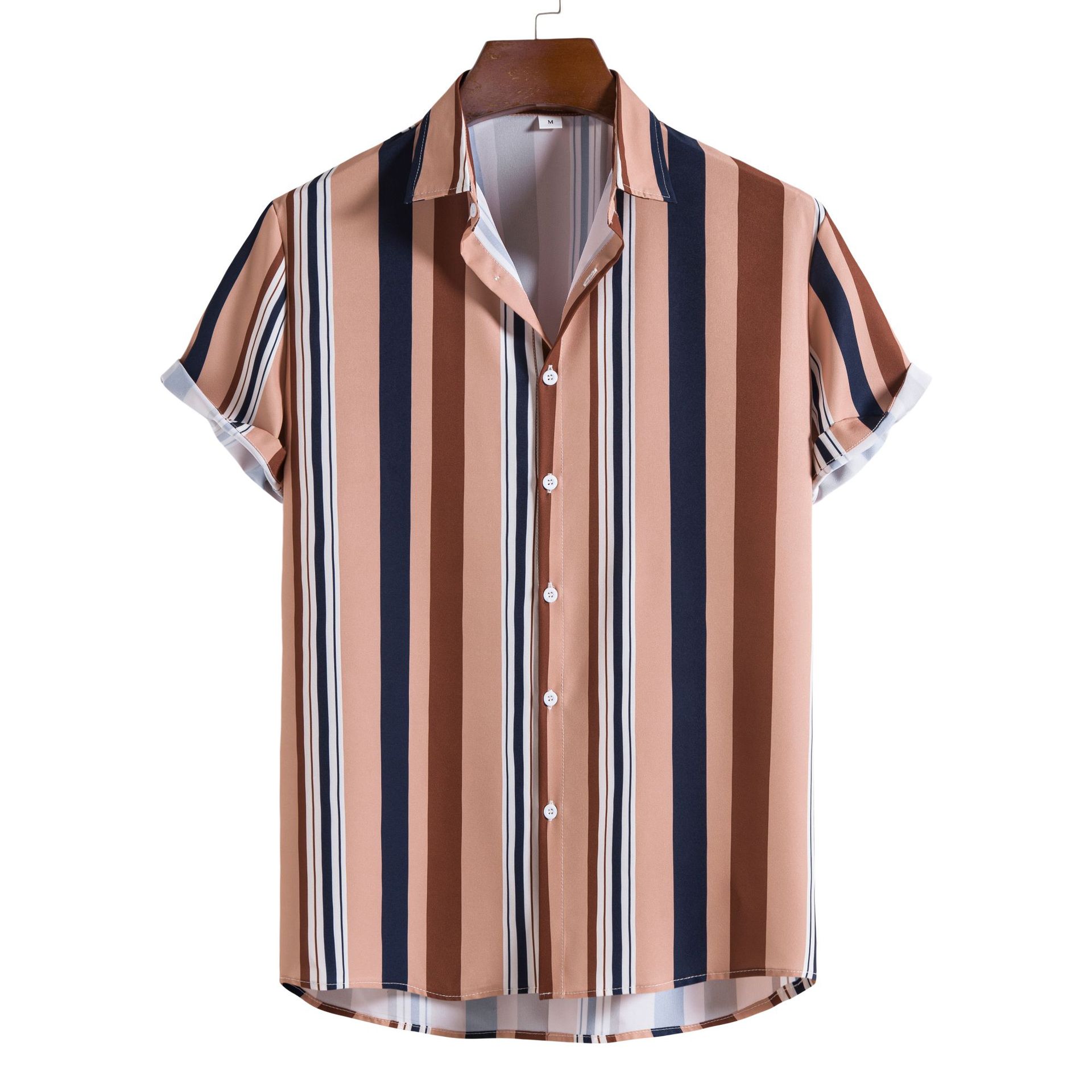 Title 7, Mens striped casual shirt with digital printin...