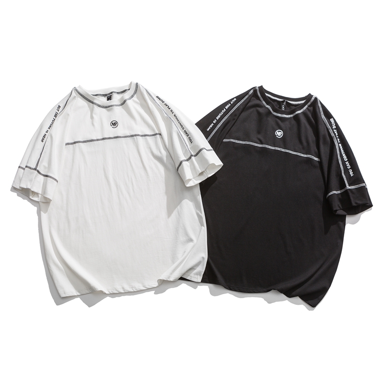 Contrasting Color Three-Dimensional Striped Short-Sleeved Half-Sleeved Shirt