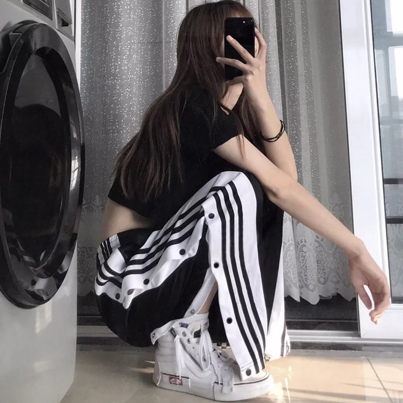 Split Wide-leg Trousers Women's Summer New Straight Side-breasted Hot Girl High-waisted Thin Loose Loose Wild Thin Casual Pants