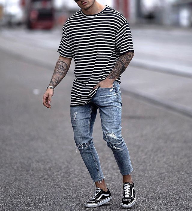 Men's Jeans Ripped Ankle Pants