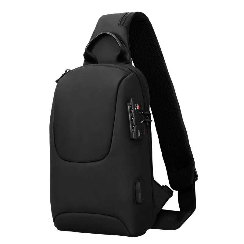 Burglar Proof Shoulder Bag USB Charging Men's Oxford Cloth - Black