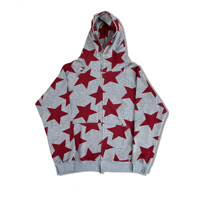 Printed Zipper Retro Top Hooded Sweatshirt