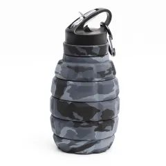 Foldable Water Bottle Food Grade Silicone Cycling Hiking Kettle With Hook - Light Grey Camo - View 1