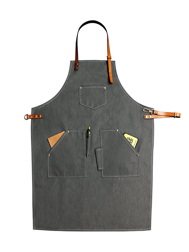 Title 1, Cowhide Strap Denim Apron Coffee Shop Barber