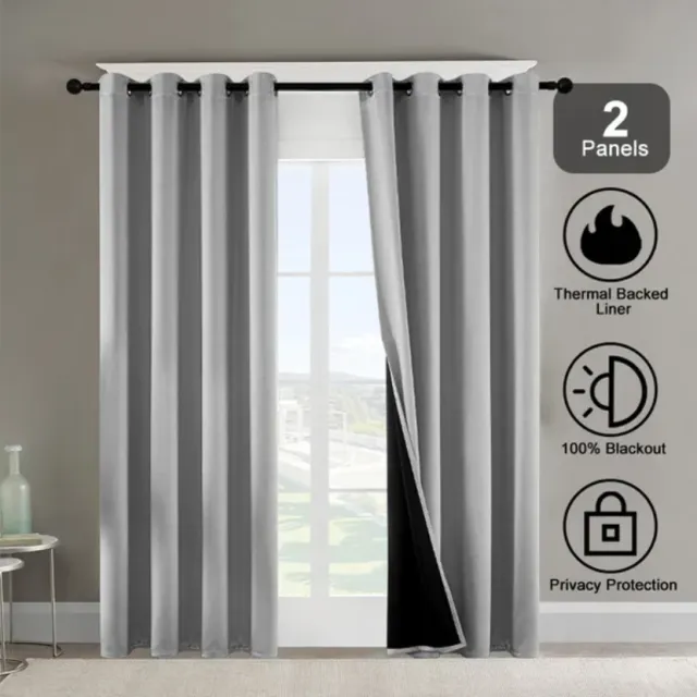 Polyester Grommets Thermal Insulated With Coated Lining 52 In. W X 84 In. L Indoor Blackout Curtains Set Of 2 Gray - Shop at LoveMi