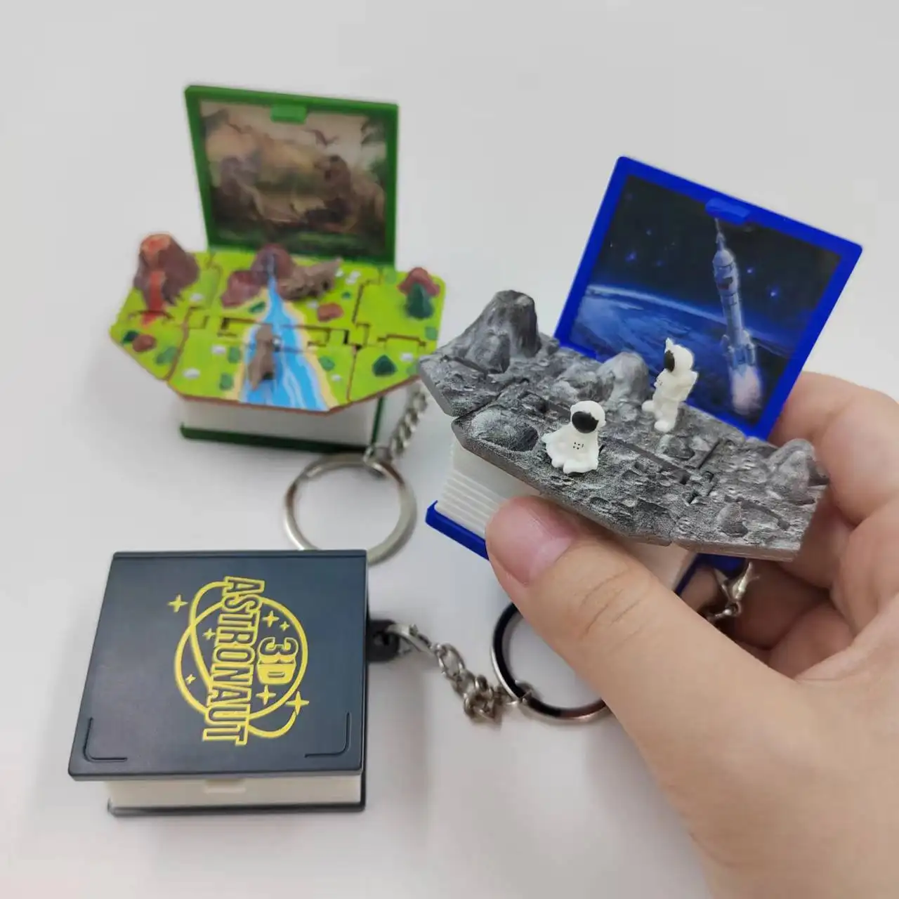 3D Dinosaur Pop-up Book Keychain Children Creative