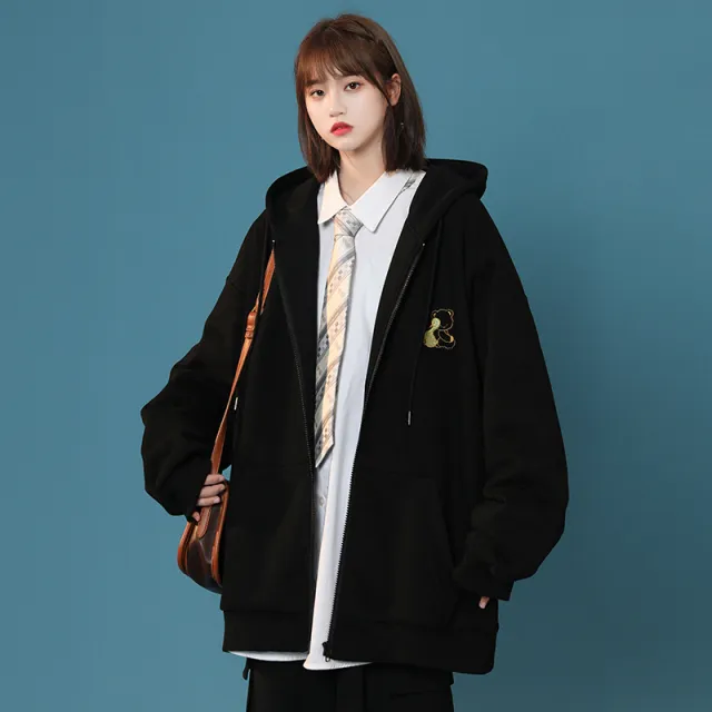 Cubs Sports Jacket Women Spring And Autumn Loose Casual All match Cardigan Sweater Black - Shop at LoveMi