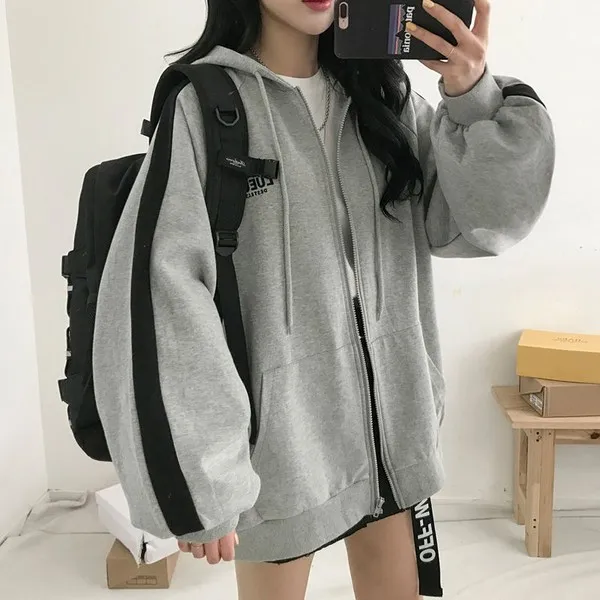 Loose Cardigan Jacket Thickened Plus Fleece Gray Thick - Shop at LoveMi