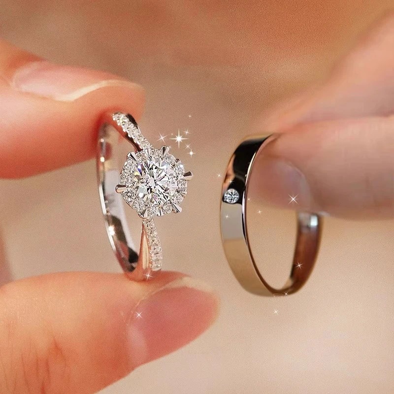2 PC Alloy Moissanite Ring, Full Diamond Exquisite Wedding Band Prop, Fade-resistant Versatile Ring For Daily Wear & Wedding Photoshoot