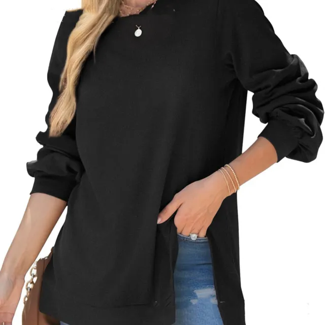 Women's Pullover Side Slit Sweater Black - Shop at LoveMi
