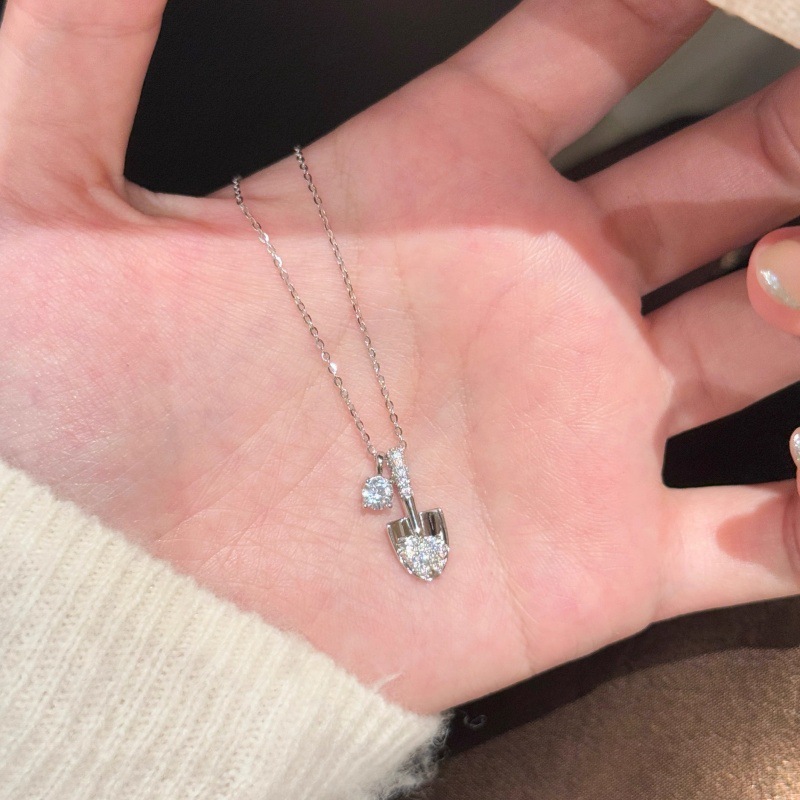 S925 Sterling Silver Fortune Shovel Necklace, Exquisite Luxury Clavicle Chain For Women, Versatile Trendy Jewelry
