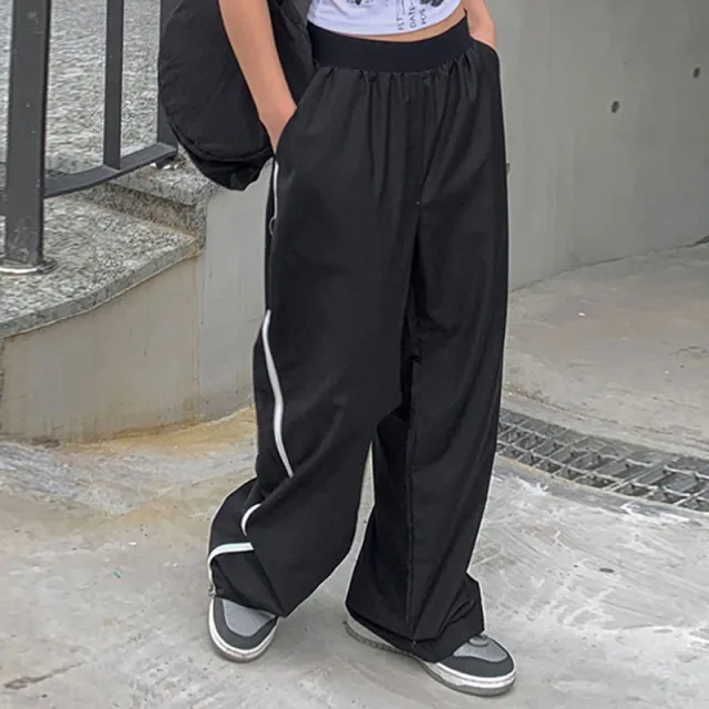 Women's Fashion Splicing Waist Thin Casual Pants Black - Shop at LoveMi