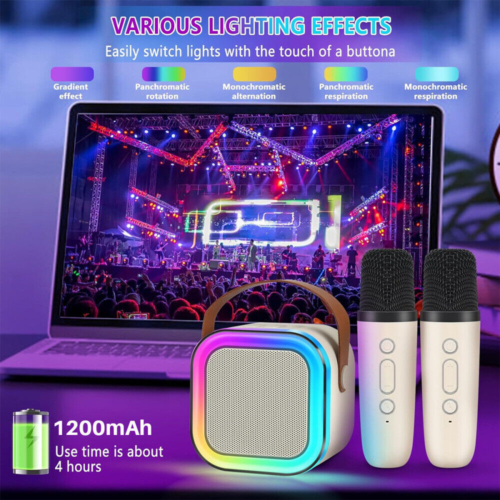 Portable Kids Mini Karaoke Machine Bluetooth Speaker With 2 Wireless Microphones For Boys Girls Home Party Birthday Gifts
