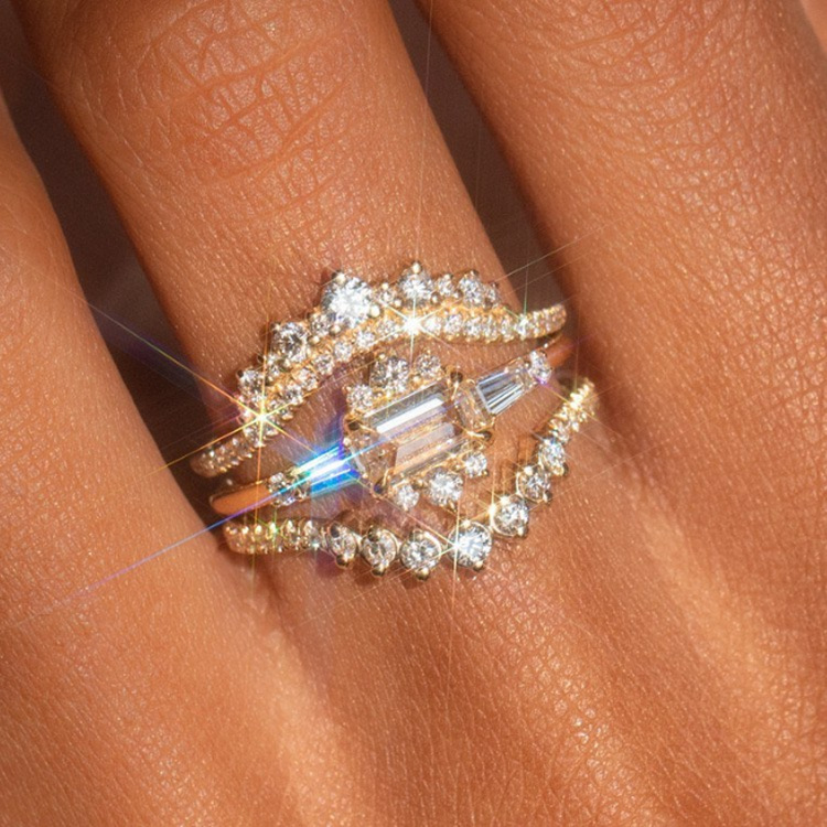 Japan And South Korea Shining Zircon Cold Wind Three-piece Ring