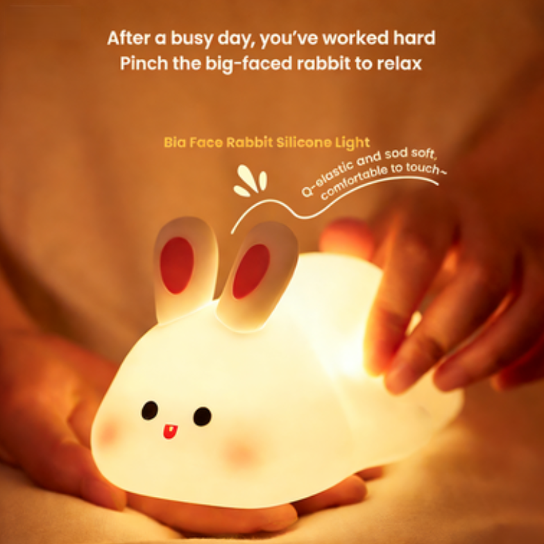 Big Face Rabbit Silicone Bedside Tap Light Night Light