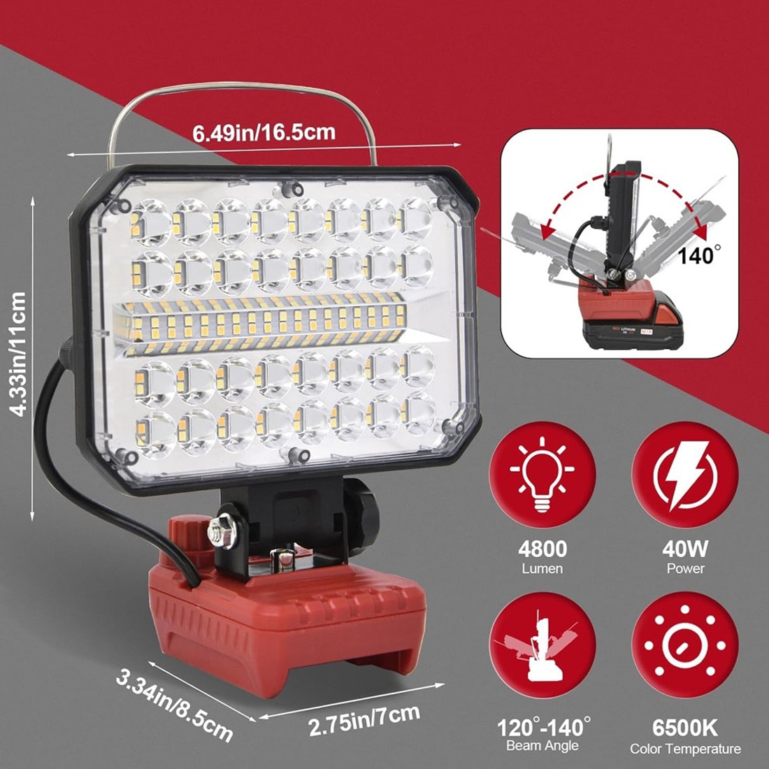 LED Work Light Cordless For Milwaukee M18 18V Battery USB Port Outdoors Lamp — image 5