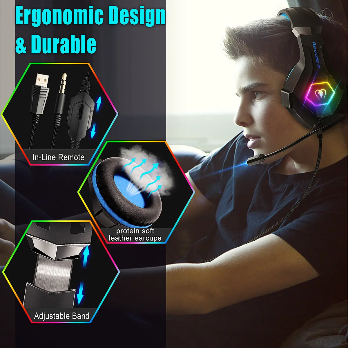 Headset With Mike Thunder Wear Luminous Gaming