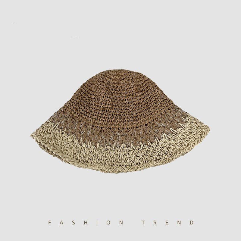 Women's Summer Straw Colorblock Crochet Hat