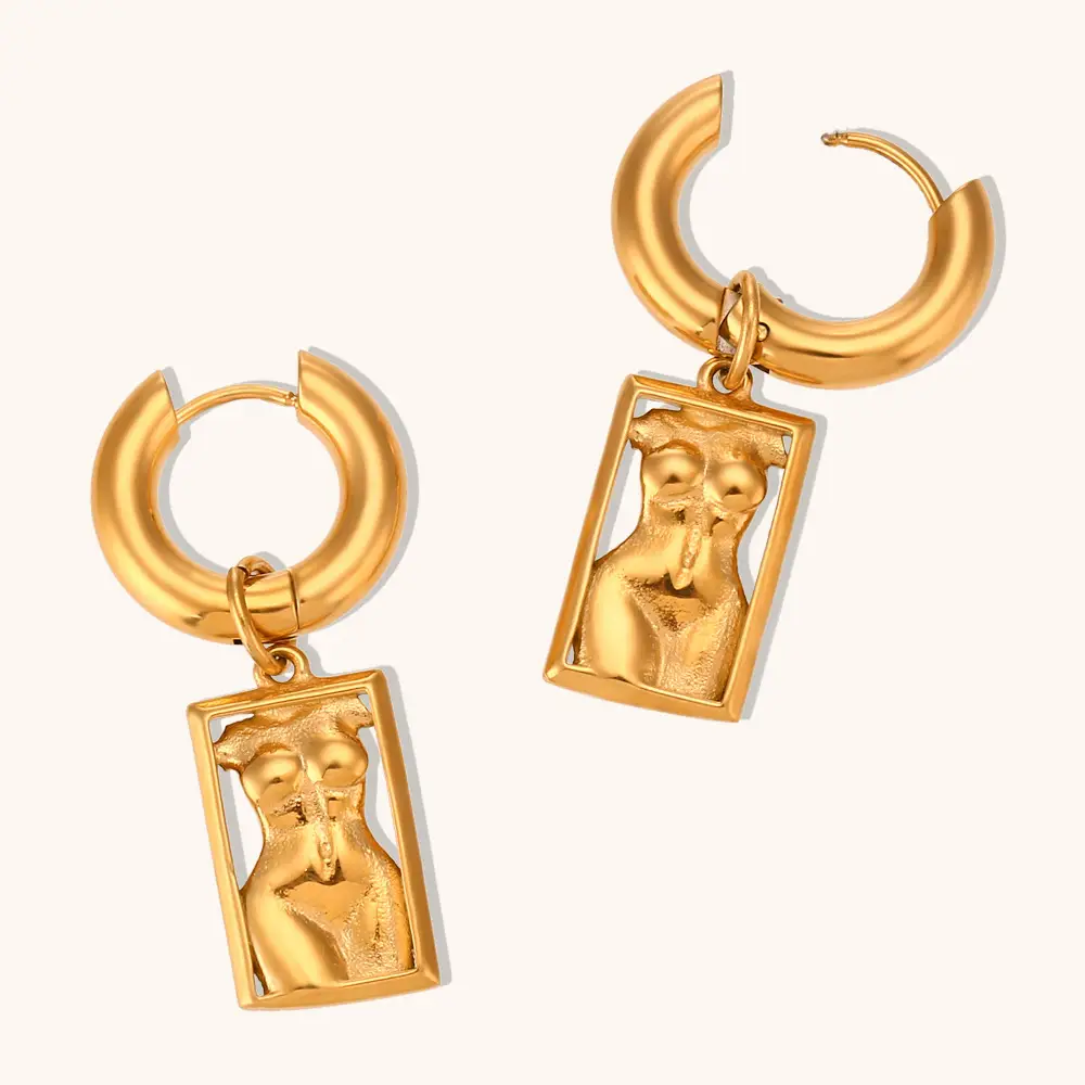 Vintage Art Pendant Gold Portrait Eardrop Jewelry