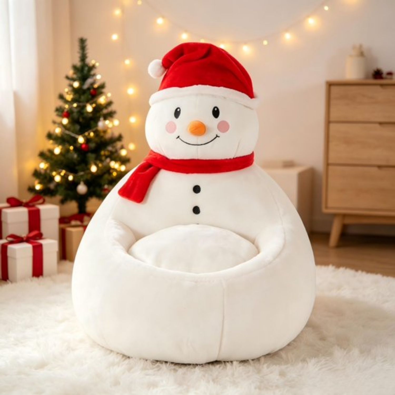 Kids Christmas Bean Bag Chair, Lazy Sofa With Removable Cushion, Soft Comfy Couch For Bedroom Living Room Holiday Decoration image 6