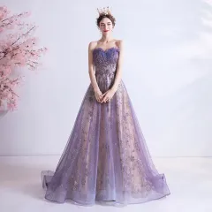 Strapless Purple Sequin Starry Dress Wedding Dress - Purple - View 1