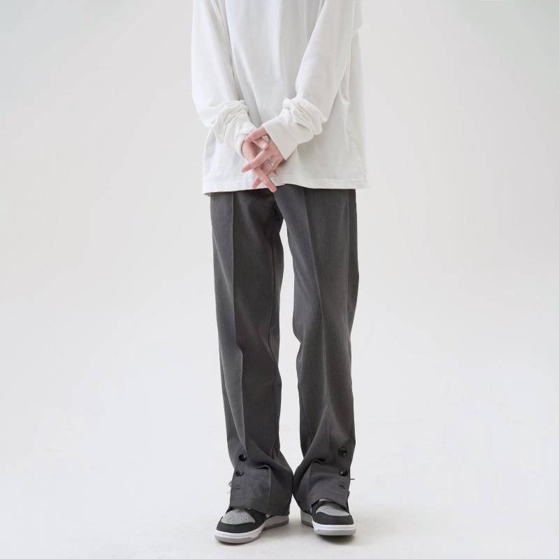 Title 3, Straight Casual Trousers Textured Wide Leg Drap...