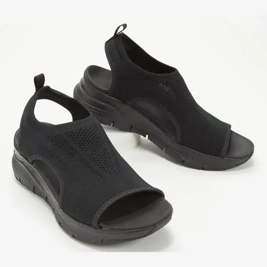 Summer New Mesh Thick-soled Soft-soled Casual Flying Woven Fish Mouth Sandals - Black