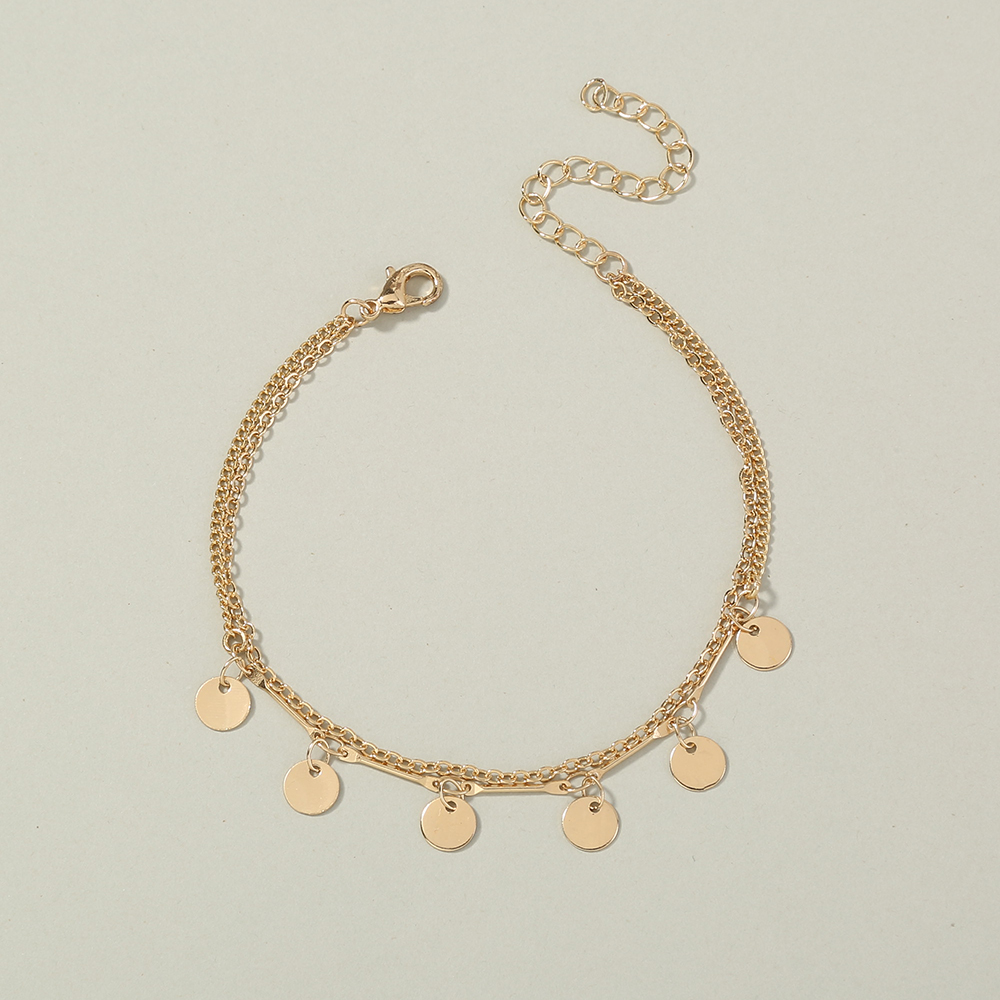 European and American fashion jewelry simple and versatile tassel metal small disc double-layer bracelet bracelet female