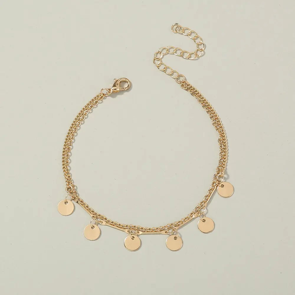 European and American fashion jewelry simple and versatile tassel metal small disc double-layer bracelet bracelet female