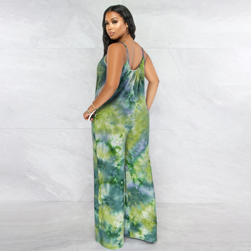 Title 7, Tie-dyed Printed Sling Casual Plus Size Jumpsuit