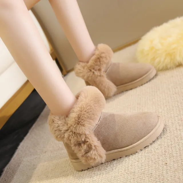Snow Boots For Women Students Winter Warm Slip On Fluffy Platform Comfy Fleece Ankle Boots Non slip Plush Cotton Shoes Beige - Shop at LoveMi
