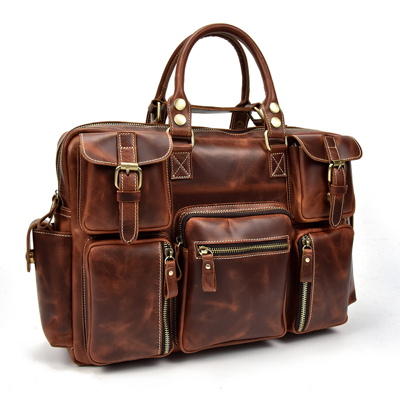 Horse Leather Men's Shoulder Bag Leather Laptop Men's Briefcase Portable — foto 5