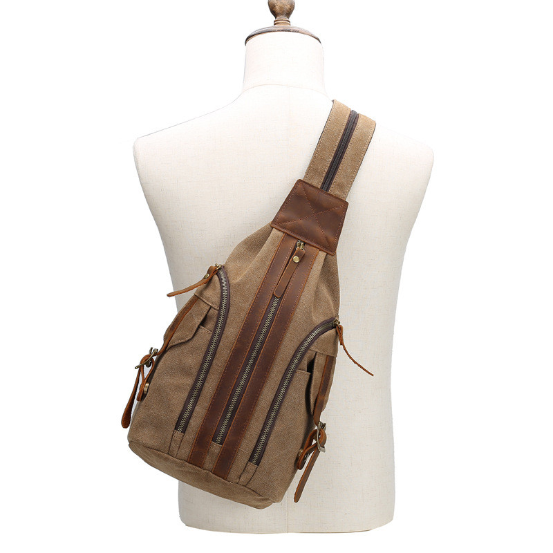 Back New Retro Chest Bag Men's Crazy Horse Leather Canvas Bag