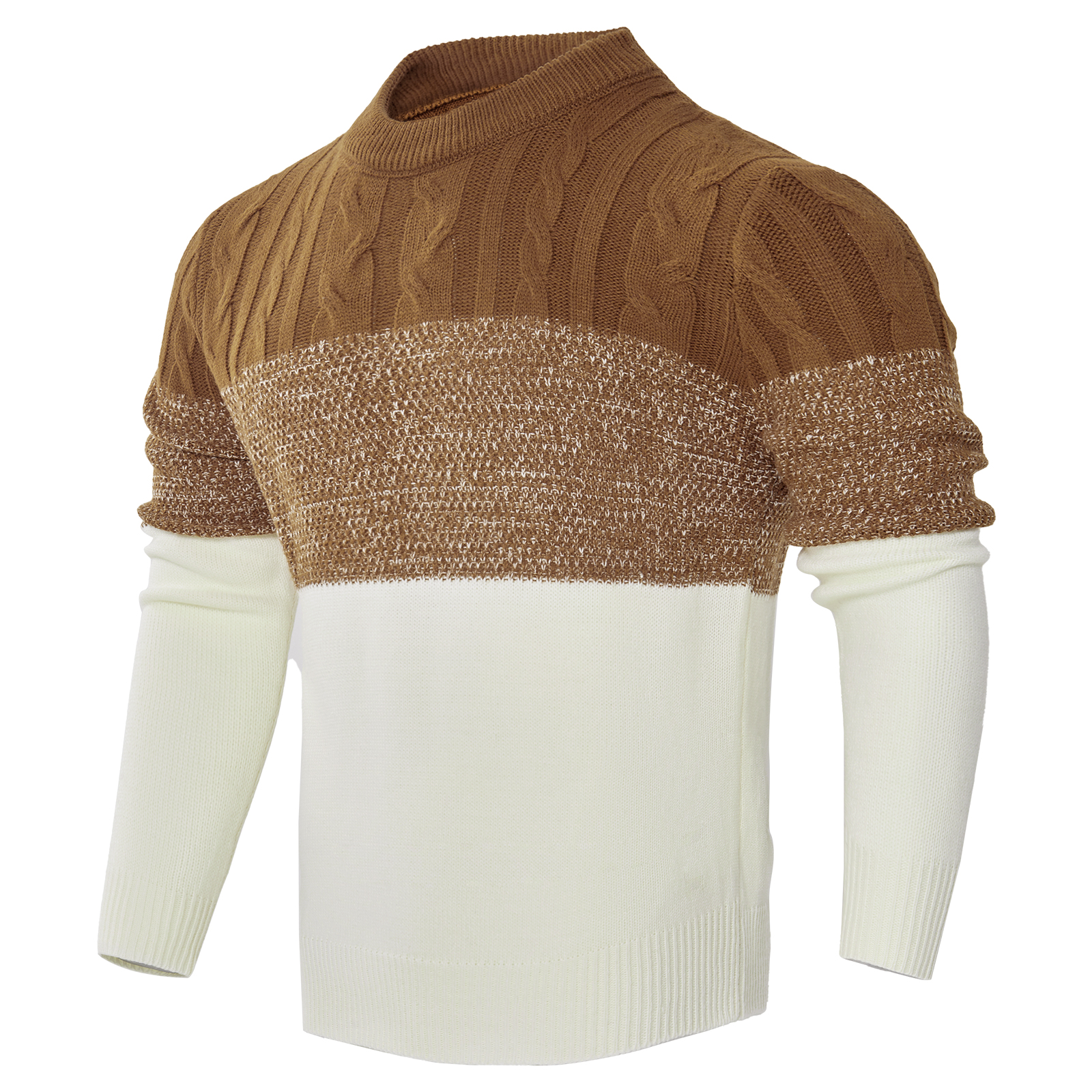 Mens-Casual-Color-Block-Long-Sleeve-Cable-Knit-Pullover-Sweater