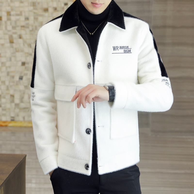 Coloured Embroidered Woolen Jacket With Fleece Thickened Coat