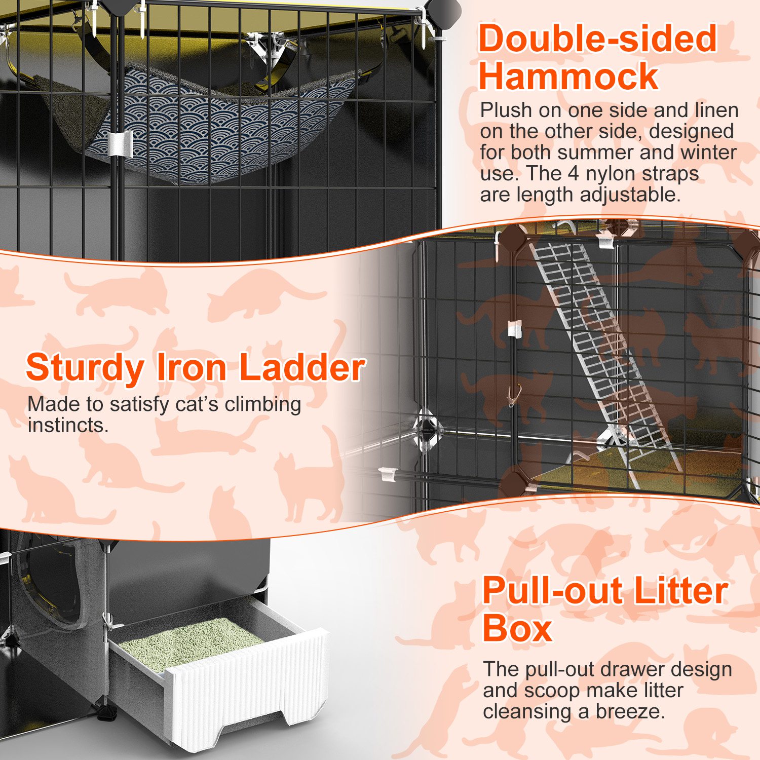 3 Tier Cat Cage Indoor With Litter Box Hammock Detachable Metal Wire Cat Kennel Cat House Cat Enclosure With Ladder For 1-2 Kittens