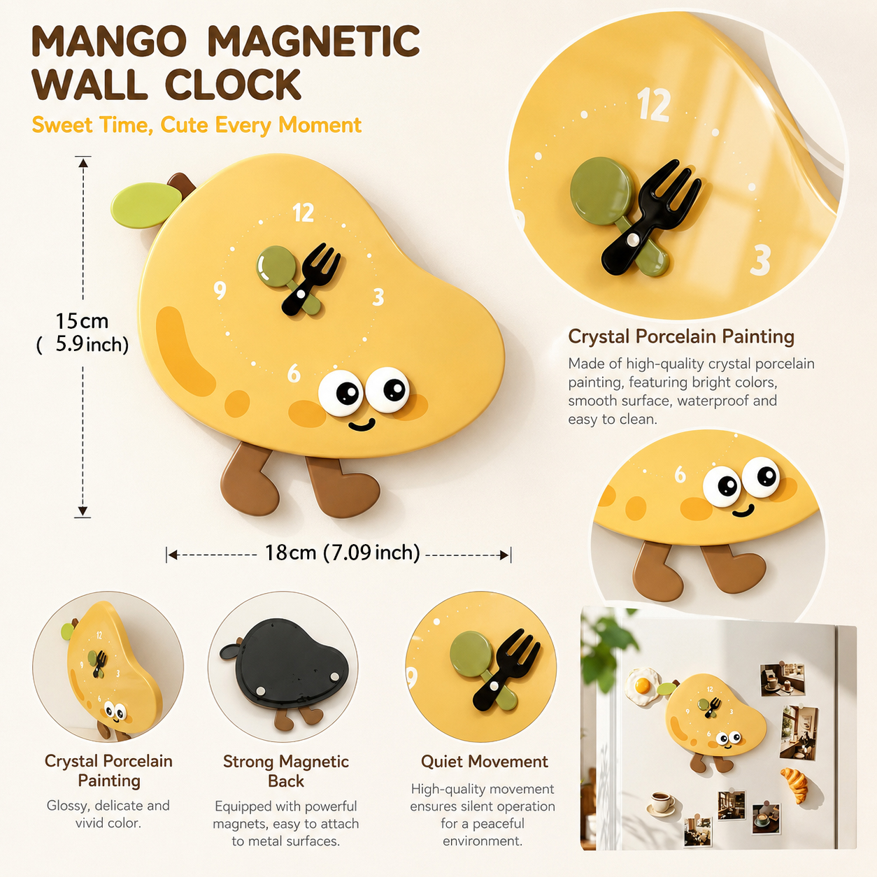 Cute Mango Cartoon Fridge Clock
