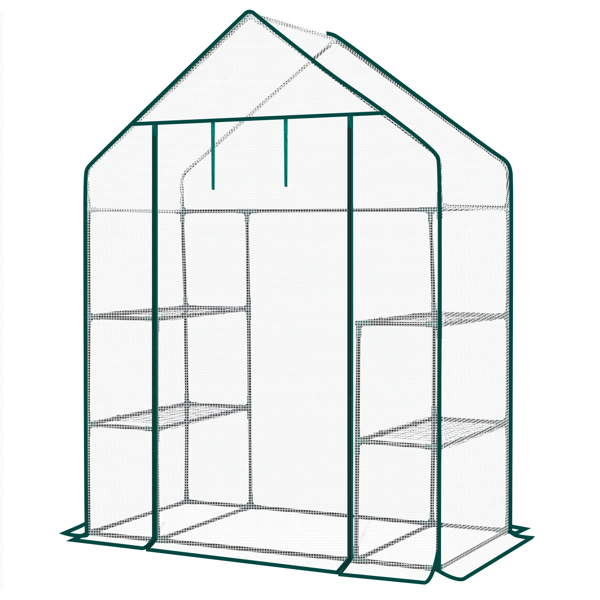 Mini Walk-in Greenhouse With PE Cover, 4-Shelf Indoor Outdoor Plant Gardening Green House For Garden Backyard, 56in  X 29in X 77in, White — foto 8