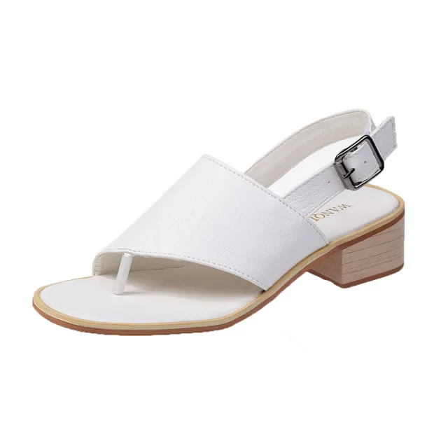 Large Size Sandals Women's Thick Heel Thong Belt Buckle Sandals White - Shop at LoveMi