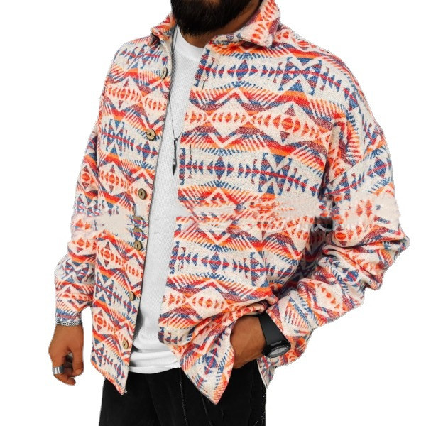 Ethnic Print Casual Men's Long-sleeved Shirt Jacket