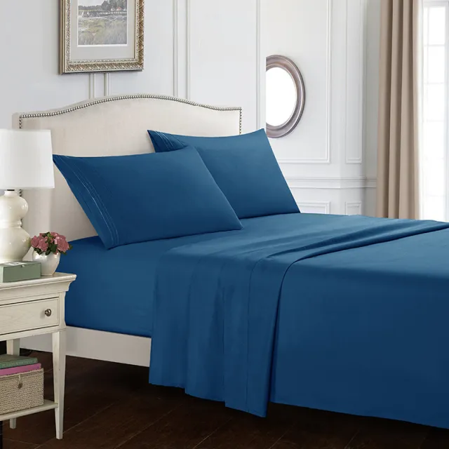 Four piece Set Embroidered Solid Color Bed Goods Navy Blue - Shop at LoveMi