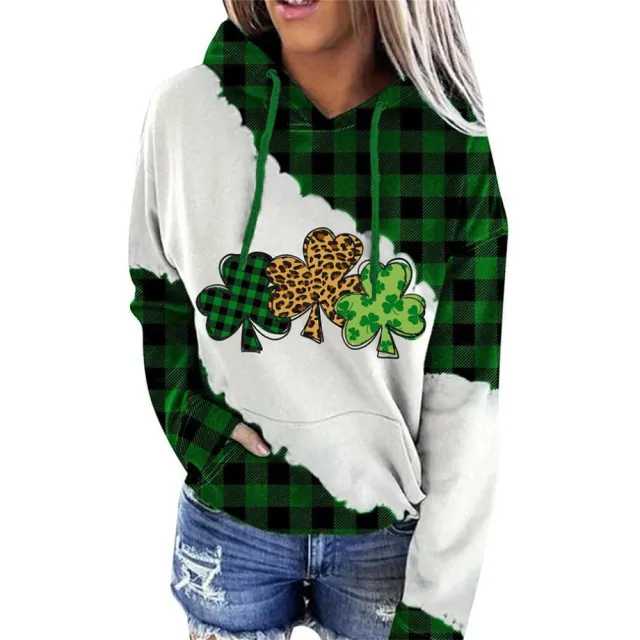 Women Sweatshirts Lucky Grass Print Streetwear Sweatshirts Hoodie Pullover Loose Casual Hooded Tops Clothes Three Leaves - Shop at LoveMi