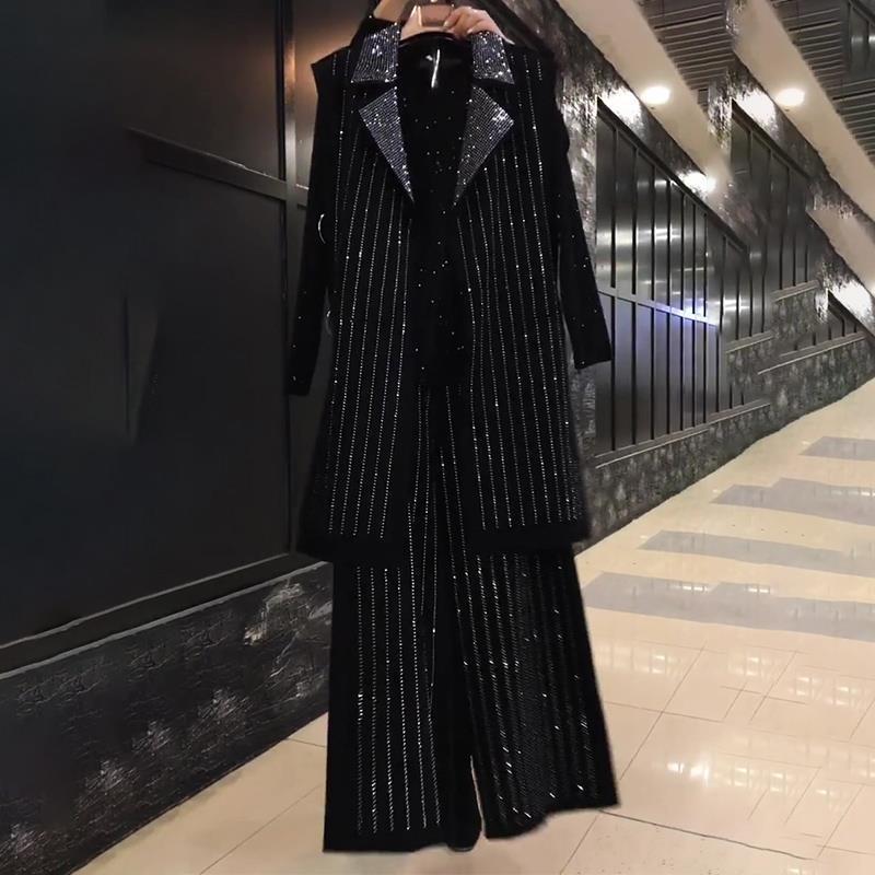 Women's Mid Length Vest Wide Leg Pants Set