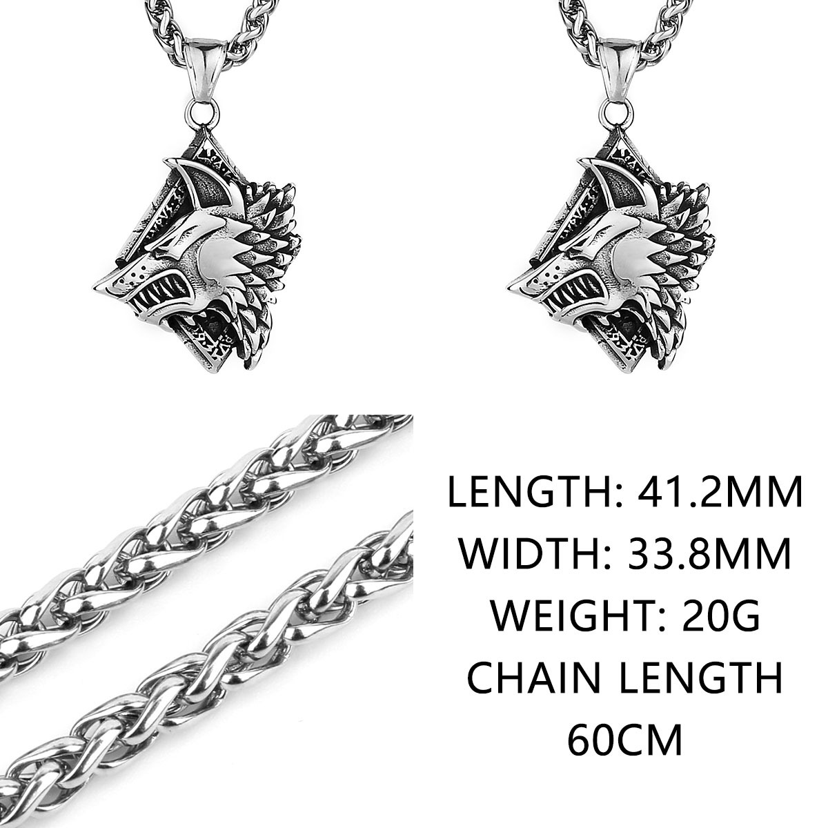 Men's And Women's Fashion Retro Domineering Wolf Head Titanium Steel Pendant Necklace