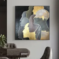Handmade Oil Painting Canvas Wall Art Decoration Modern Light Luxury Golden Portrait Abstract Home Living Room Decor Rolled Frameless Unstretched P... - View 1
