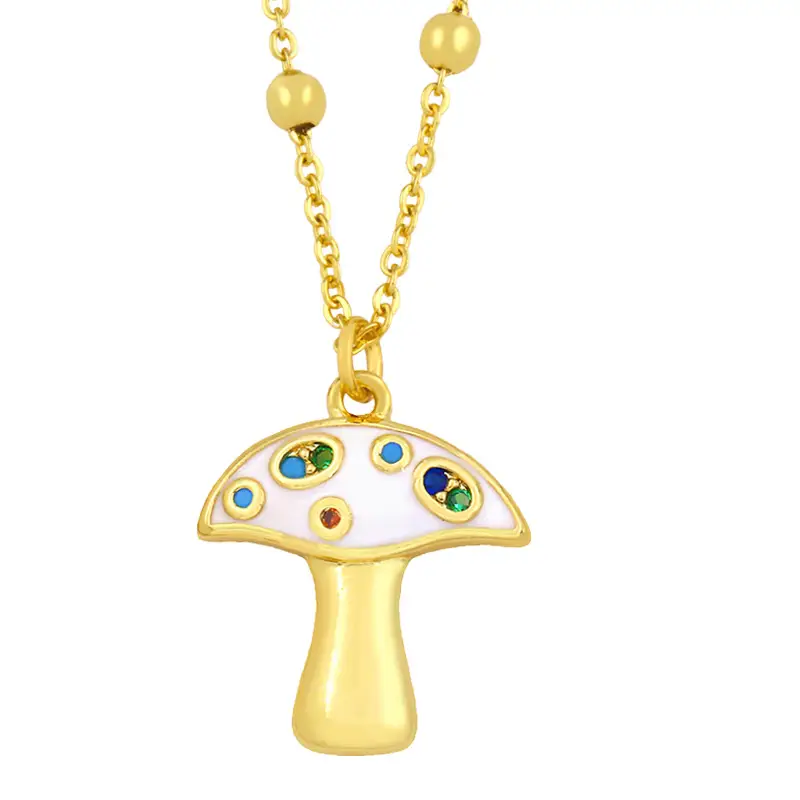 Fashion Mori Female Creative Inlaid Colorful Zircon Drip Oil Mushroom Clavicle Sweater Chain Nky04